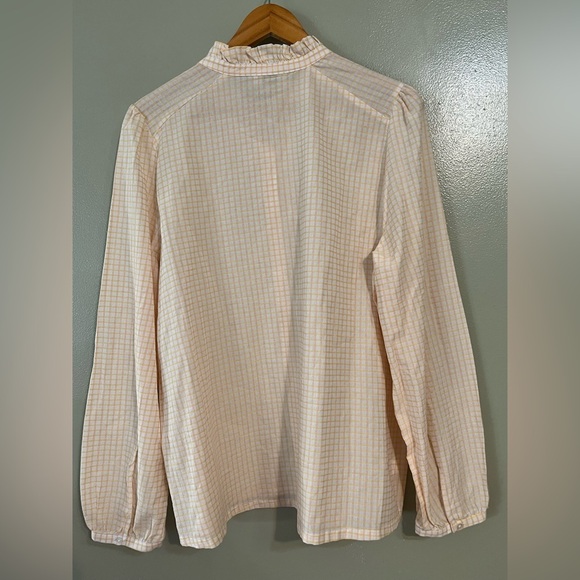 LOFT Tan and Orange Casual Button Up Shirt 100 % Textured. Cotton Plaid XL NWT - Picture 2 of 11